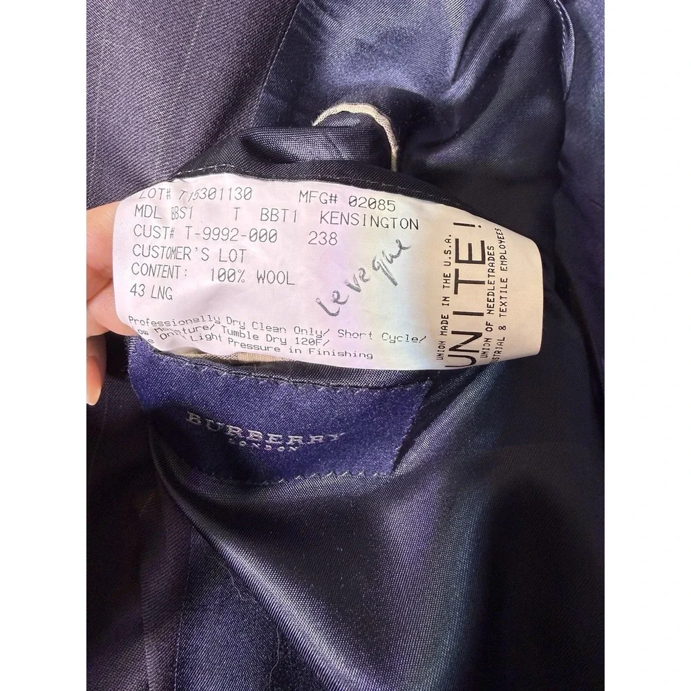 Burberry London Blazer Mens 43 Long‎ Navy Pinstripe Kensington Wool Suit Jacket
